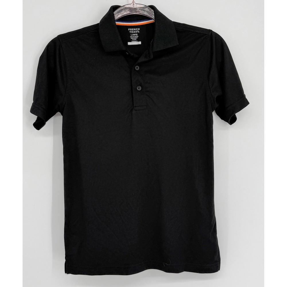French Toast Boys Black Sport Polo Shirt Moisture Wicking Sz L 10/12NEW‎